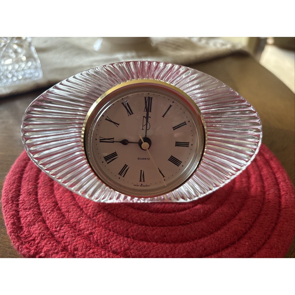 VTG Paul Sebastian Quartz Fine Bavarian Crystal Desk Or Dresser Clock, 5.5" X 4"